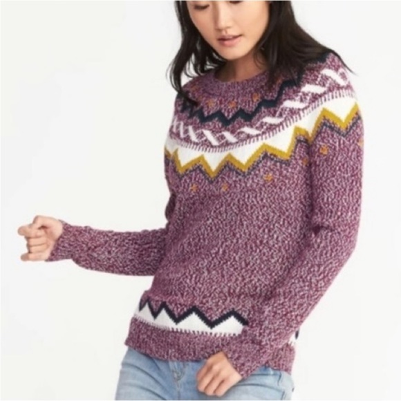 Old Navy Purple Fair Isle Sweater S Tall - Picture 5 of 13